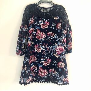 Rare Editions Navy Floral Long Sleeve Dress